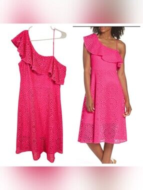 Lilly Pulitzer Callisto Pink Cosmo Sea Urchin Terry Lace One Shoulder Eyelet Dre